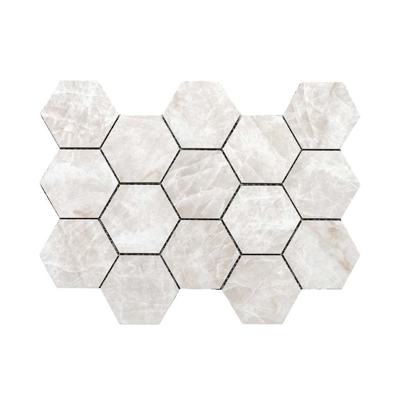 Galleria White 3x3 Semi-Polished Porcelain Hexagon Mosaic Tile - Floor, Wall, Backsplash