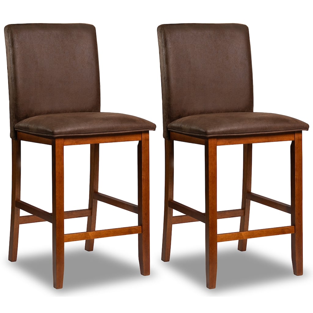 Walnut-Brown Rubberwood Polyester Cushioned Barstools Set of 2 with Footrest - 20" x 18" x 40" (L x W x H)