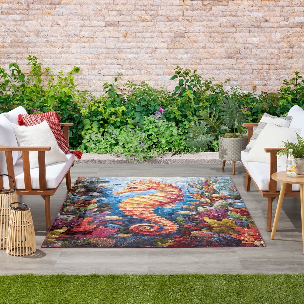 Nourison Color Splash Indoor/Outdoor Multicolored Graphic Area Rug