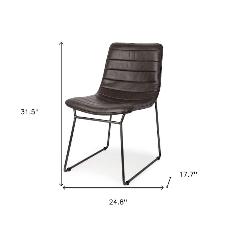Set of 2 Black Faux Leather Upholstered Dining Chairs with Solid Back and Metal Legs for Living Room - 31.5”H x 24.8”W x 17.7”D