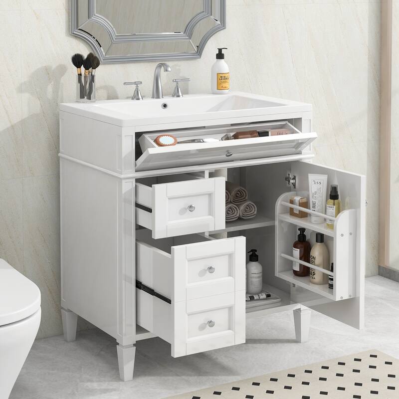 30''/36'' Bathroom Vanity with Top Sink, Modern Bathroom Storage Cabinet with 2 Drawers, a Tip-out Drawer & Adjustable Shelf