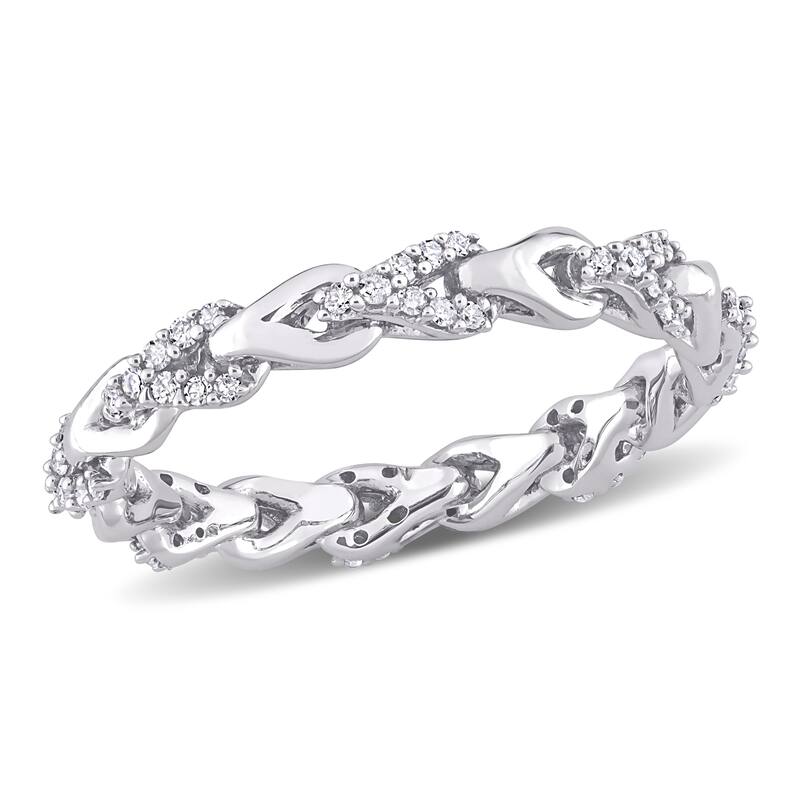 Miadora 10k White Gold 1/4ct TDW Diamond Stackable Link Eternity Ring