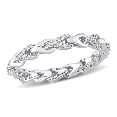 Miadora 10k White Gold 1/4ct TDW Diamond Stackable Link Eternity Ring