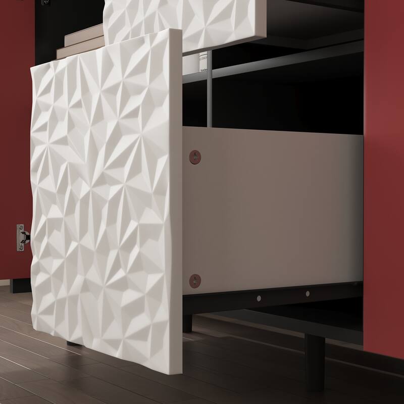 Modern Sideboard Buffet Cabinet with 2 Drawers and 2 Open Storage Compartment