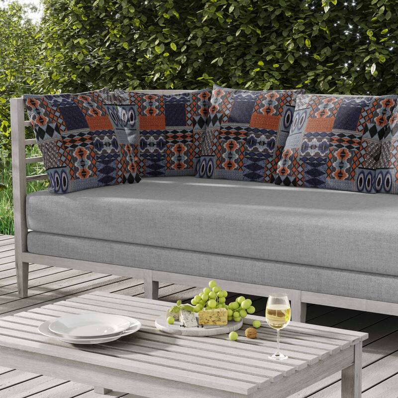 Patched Perfection Indoor/Outdoor Reversible Throw Pillow Blue and Ochre