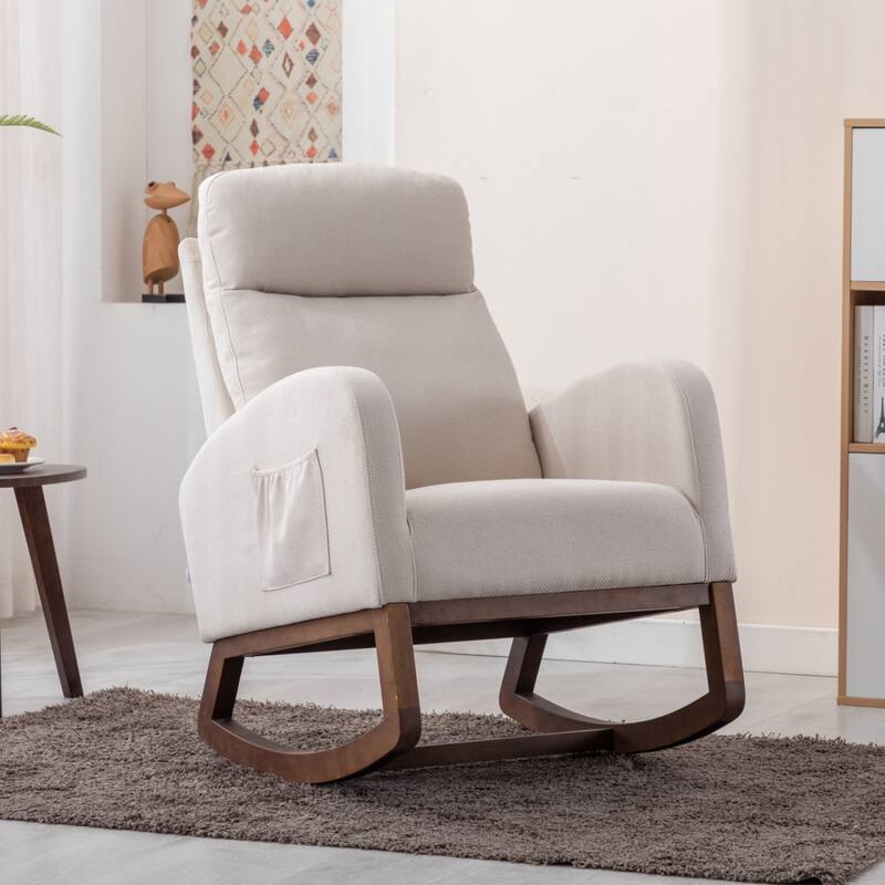 Modern Linen Upholstered Rocking Chair, Living Room Lounge Arm Chair