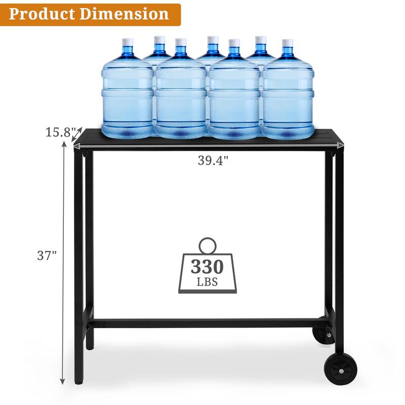 39.4" Black Iron Bar Table with Wheels Heavy-Duty Outdoor Patio Table Weatherproof and Portable - (39.4 x 15.7 x 37) in