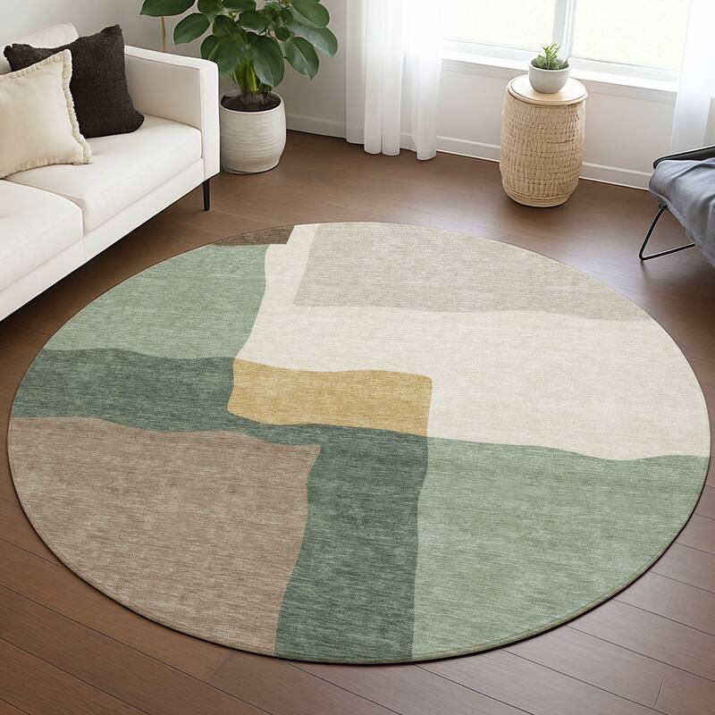 Machine Washable Indoor/ Outdoor Contemporary Blox Chantille Rug