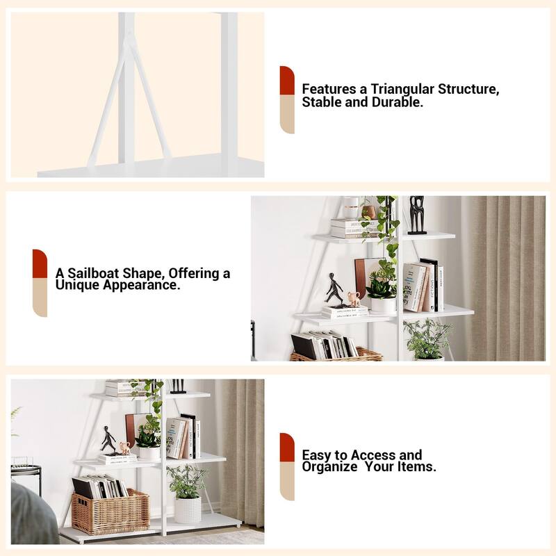 4-Tier A-Frame Ladder Bookshelf, Brown Stylish Ladder Bookcase
