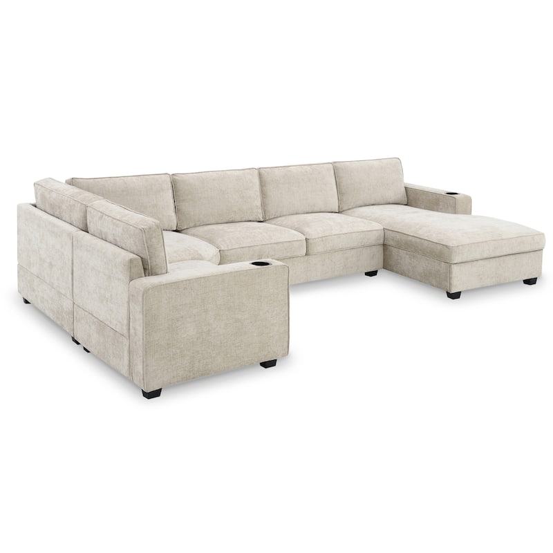 Roomfitters 119" U Shaped Sectional Sofa, 6 Seat Chenille Corner Couch with Deep Wide Seat and Chaise Lounge