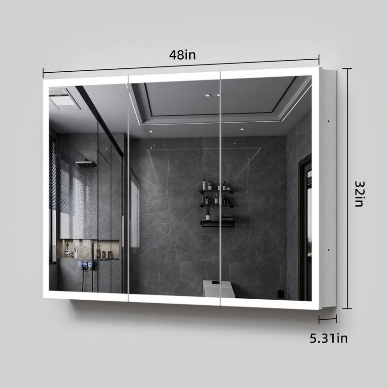 Modland 48–96 Inch LED Lighted Medicine Cabinet with Mirror, Large Bathroom Mirror Cabinet with Lights, Adjustable Shelves