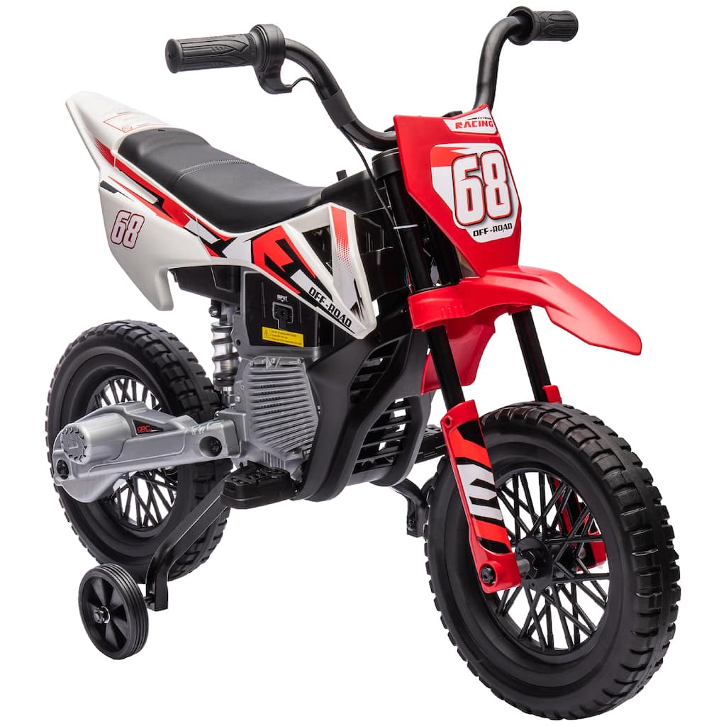 Kids Electric Motorcycle with Training Wheels, Speed Control, Shock Absorbers, and Built-in Music System for Safe Riding