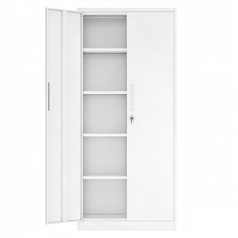 71"H Garage Storage Cabinet, Black Tool Steel Locking Cabinet with Doors and 4 Shelves, Tall Cabinets for Garage Storage Systems