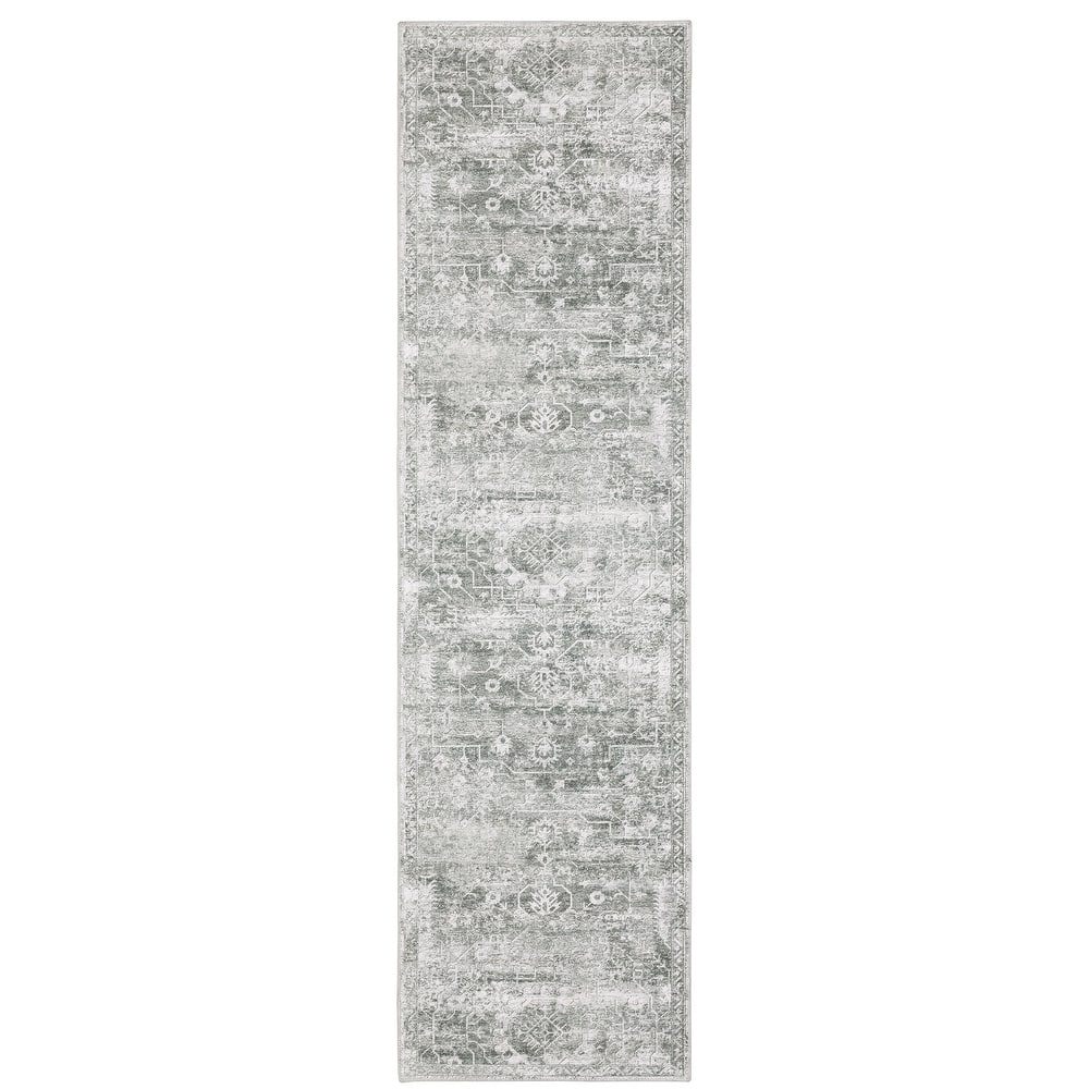 Style Haven Marissa Washable Distressed Oriental Sage Green/ Grey Area Rug