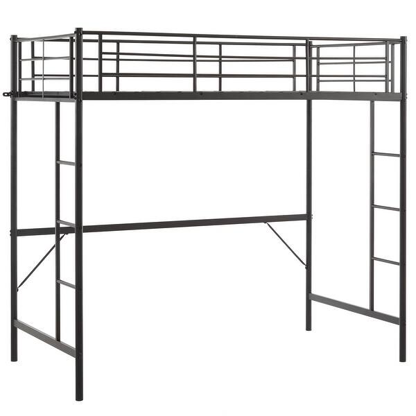 slide 2 of 45, Twin Size Metal Loft Bed With Safety Guardrails & 2 Built-In Ladders, Loft Bunk Bed Frame For Teens Juniors Adults Black