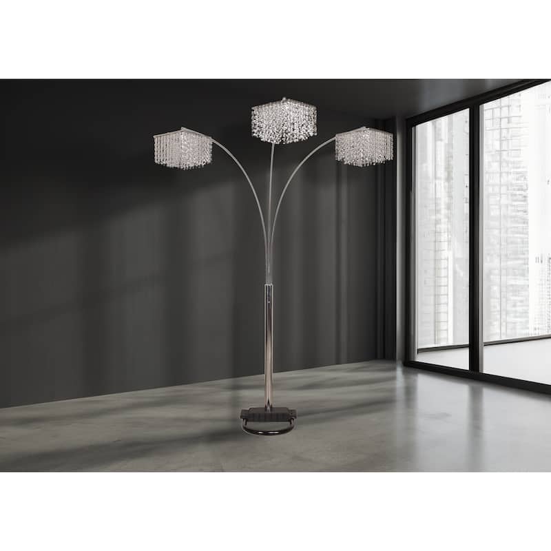 1pc Modern Design Classic Luxury Sleek Multi-head Floor Arc Lamp Half Moon Radiant Crystal-encrusted Sleek Metallic Stems - Silver