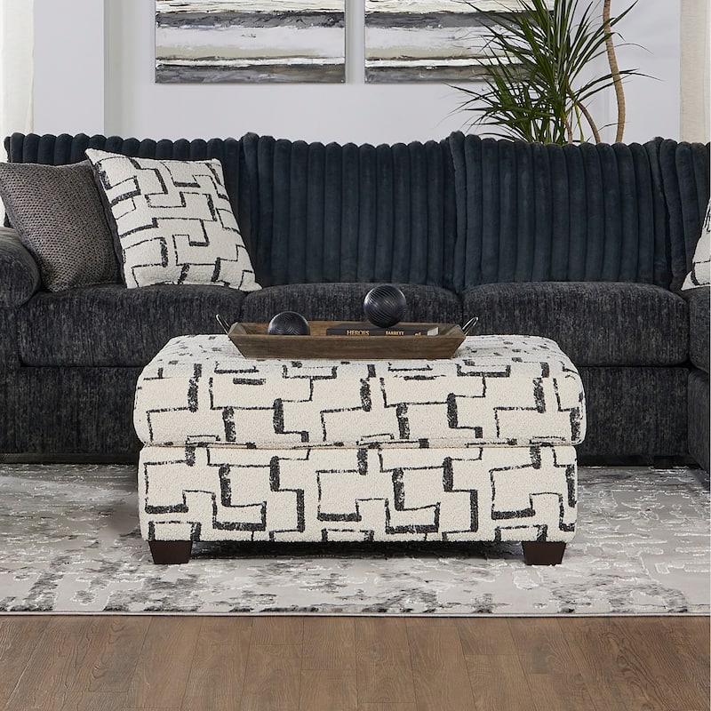 Roundhill Furniture Nason Geometric Patterned Ottoman - Racetrack Tar