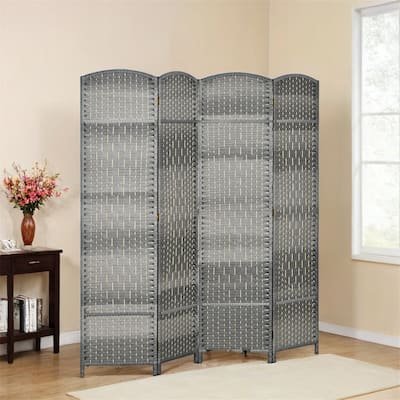 4 Panel Room Divider,6' Tall Folding Privacy Screen,Hand-Woven