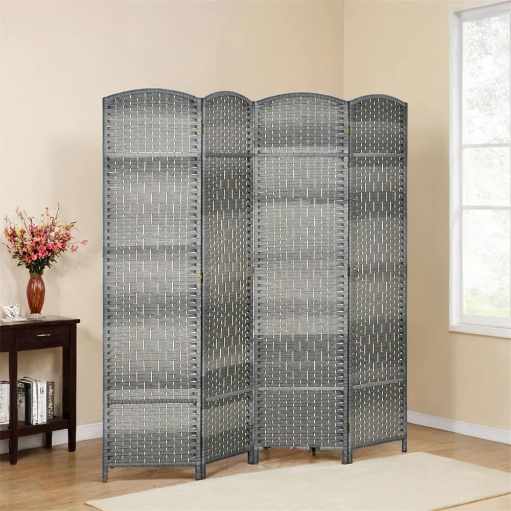 4 Panel Room Divider,6' Tall Folding Privacy Screen,Hand-Woven