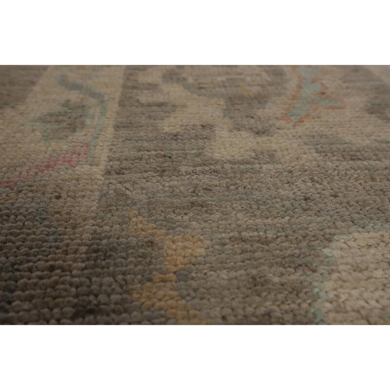 Vegetable Dye Oushak Turkish Area Rug Hand-Knotted Beige Wool Carpet - 9'3"x 12'5"