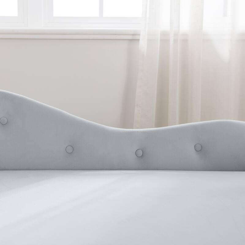 Grey Modern 58.26" Velvet Upholstered Buttons Tufted Chaise Lounge Chair with Storage and Wood Legs