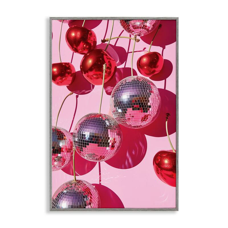 Stupell Cherry Disco Fruits Framed Giclee Art Design By LSR Design Studio - 20 x 30 - Grey