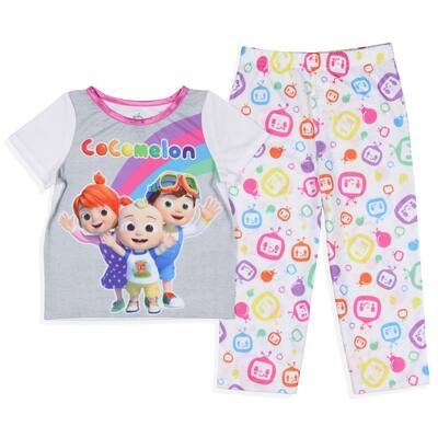 CoComelon Toddler Girls' Rainbow Short Sleeve Shirt And Pants 2PC Pajama Set