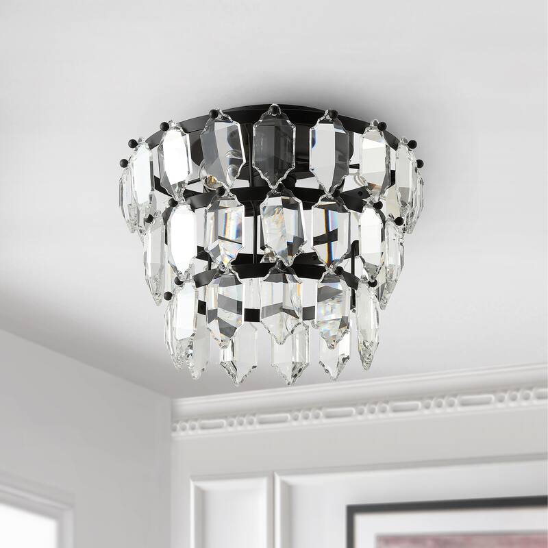 SAFAVIEH Lighting Honoria Gorson Crystal Led Flush Mount - 13" W x 13" L x 10" H - Black - 13Wx13Dx10H