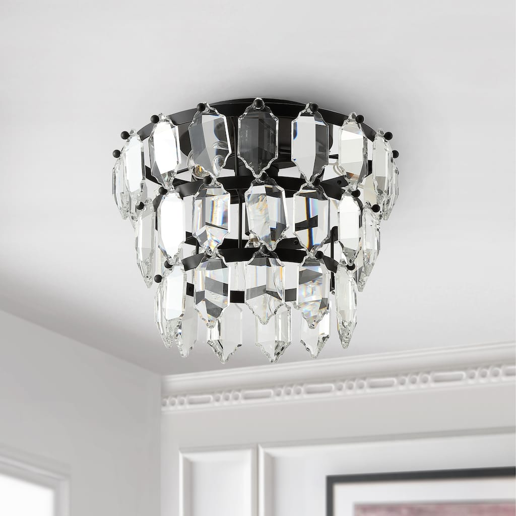 SAFAVIEH Lighting Honoria Gorson Crystal Led Flush Mount - 13" W x 13" L x 10" H - Black - 13Wx13Dx10H