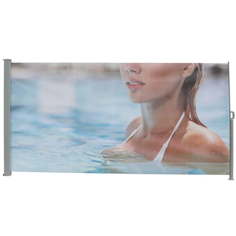 71"x138" Patio Retractable Side Awning Screen 1835P model, semi-transparent with UV printing, for blocking dust,sunshine,wind