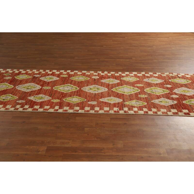 Orange Moroccan Oriental Runner Rug Handmade Hallway Wool Carpet - 3'5" x 15'10"