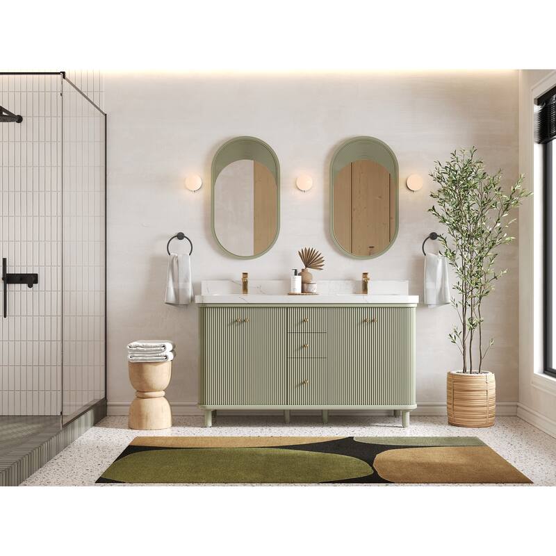 Willow Collections 60 in. W x 22 in. D Reeded Miami Double Bowl Sink Bathroom Vanity with Countertop