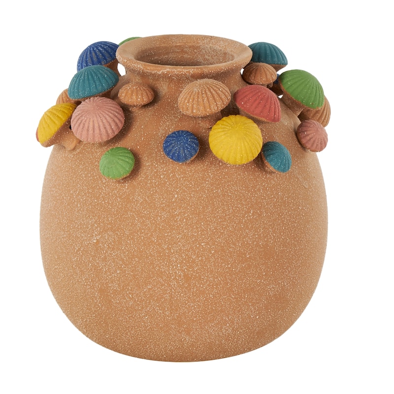 Ceramic Round Wide Decorative Vase with Multicolor Accents and White Speckles - Brown - Roche River Decor