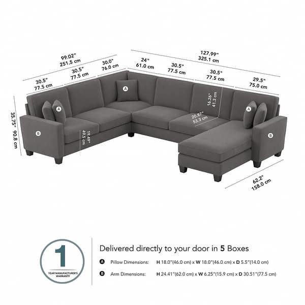dimension image slide 2 of 5, Stockton 127W U Shaped Couch with Reversible Chaise by Bush Furniture