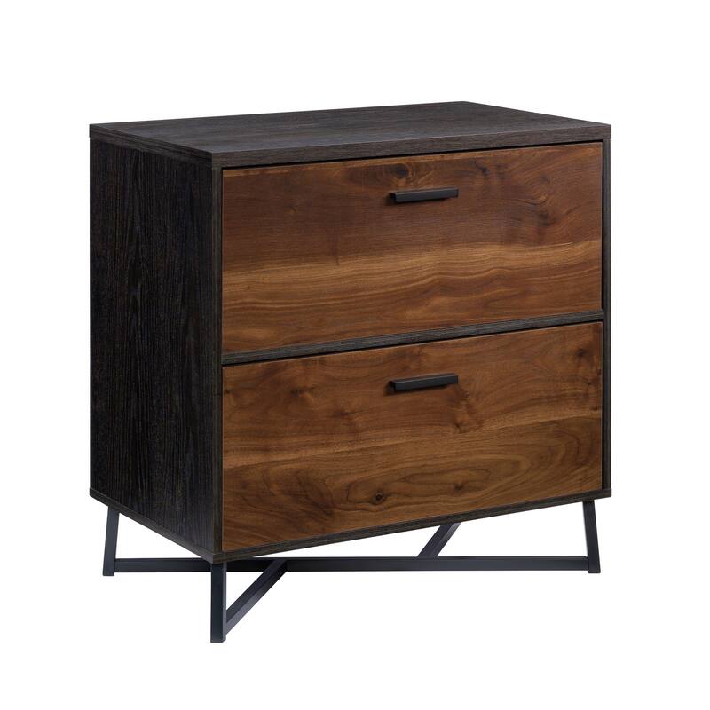 Brown 2-Drawer File Cabinet with Full Extension Slides and Safety Lock Compact Size