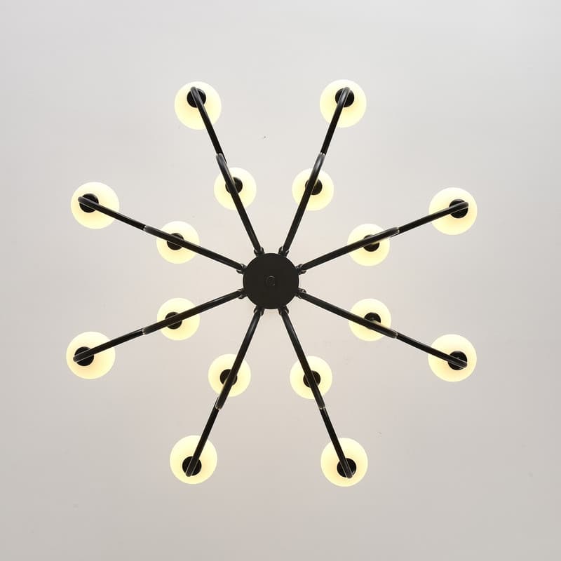 16 Lights Black Sputnik Chandelier 49in Modern Chandelier Mid Century Chandelier with Milk Glass Globe Shades - 36.61
