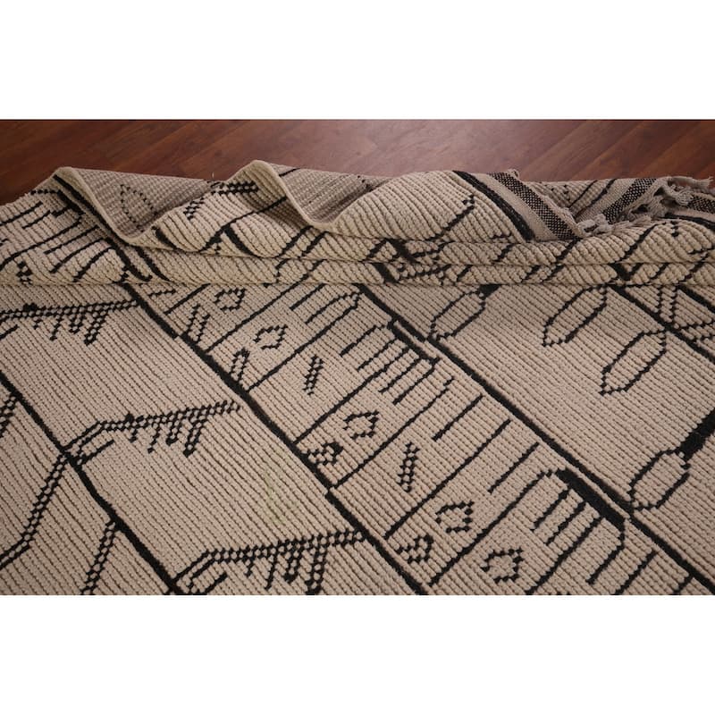 All-Over Ivory Moroccan Oriental Large Area Rug Handmade Wool Carpet - 9'10"x 14'4"