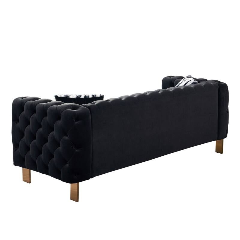 Modern Tufted Velvet Living Room Sofa with Gold Metal Legs, 84.25''W, Black