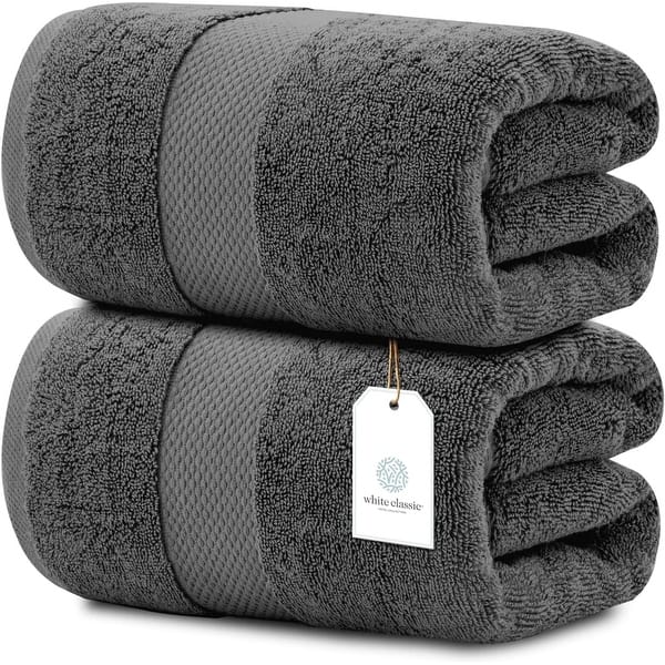 White Classic Luxury Cotton Oversized Bath Sheet 35x70 - Set of 2 - Dark Grey