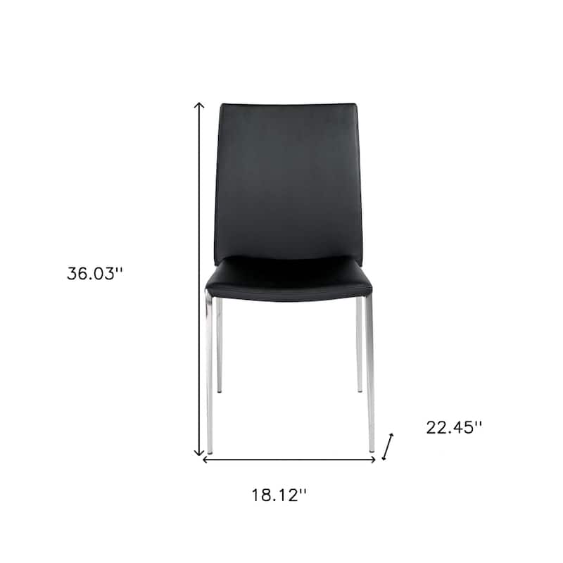 HomeRoots Set of Two Black and Silver Upholstered Faux Leather Dining Side Chairs