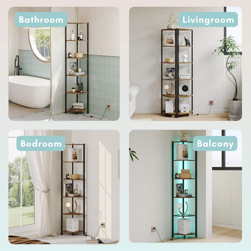 6-Tier Modern Corner Shelf with LED Lighting
