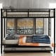 preview thumbnail 1 of 43, Stylish Twin over Twin Bunk Bed with Trundle and Two ladders, Black