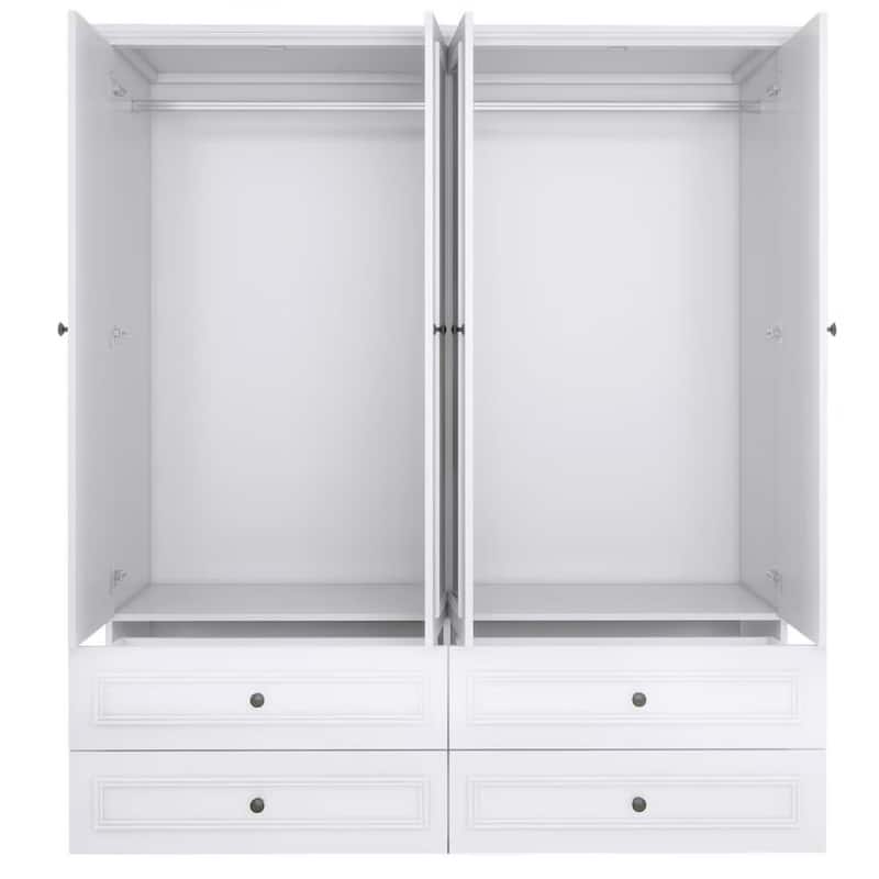 HomeRoots 71" White Carved Geometric Mirrored Four Door Four Drawer Combo Dresser