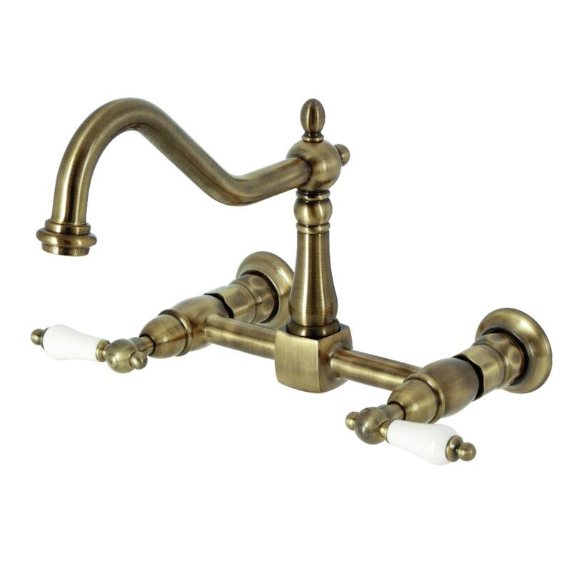 Heritage Two-Handle Wall Mount Bridge Kitchen Faucet - Antique Brass