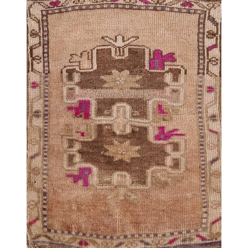 Hand Knotted Oriental 100% Wool Carpet Transitional Tribal Beige & Ivories Anatolian Area Rug - 2' 6'' X 1' 10''