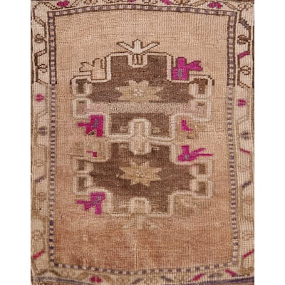 Hand Knotted Oriental 100% Wool Carpet Transitional Tribal Beige & Ivories Anatolian Area Rug - 2' 6'' X 1' 10''