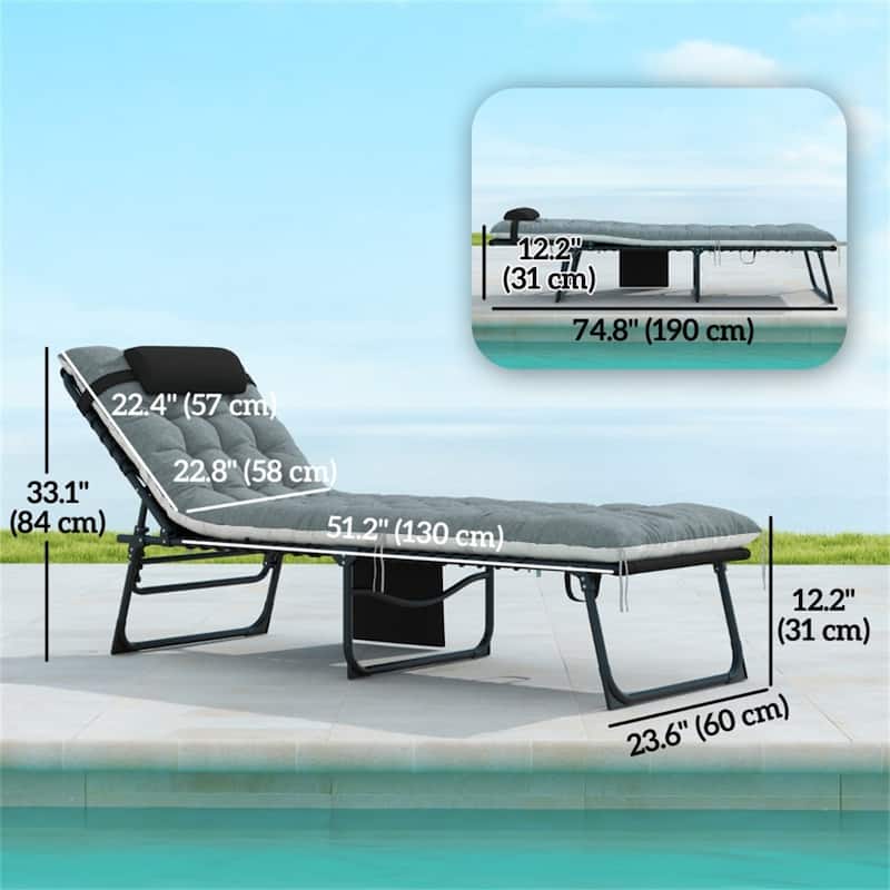 2-Pack Adjustable Outdoor Breathable Mesh Chaise Loungers with Cushions and Side Pockets - 23.6" W x 74.8" D x 12.2" H
