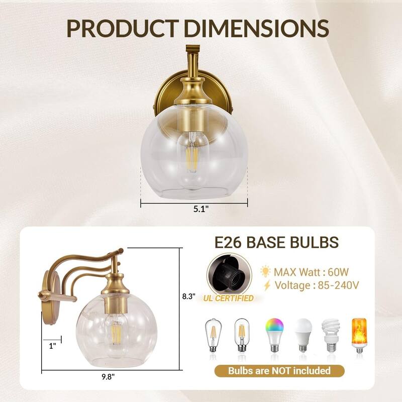 1-light bathroom light gold moun light metal wall light
