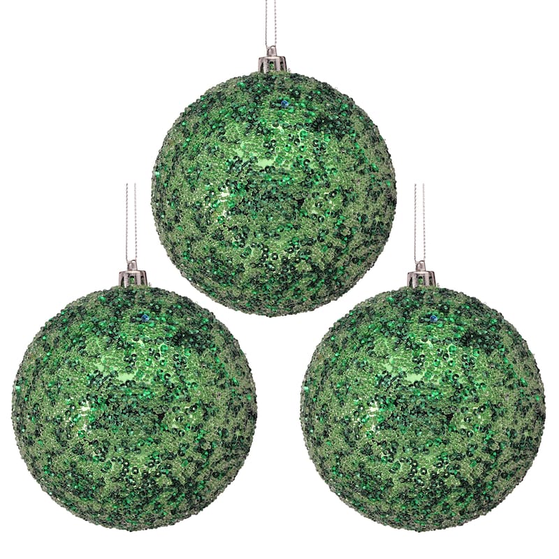 4" Beaded Metallic Ball Ornament Set of 3