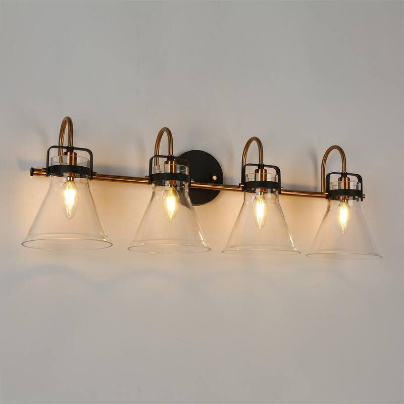 Mutch Modern Farmhouse 4-light Bathroom Vanity Light Rustic Industrial Glass LED Dimmable Wall Sconce